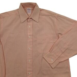Brooks Brothers Long Sleeve Button Up Dress Shirt Orange Striped Mens 15.5-33